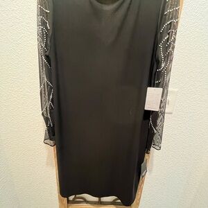 NWT Black Cocktail Dress with Sheer Embellished Sleeves Sz 12